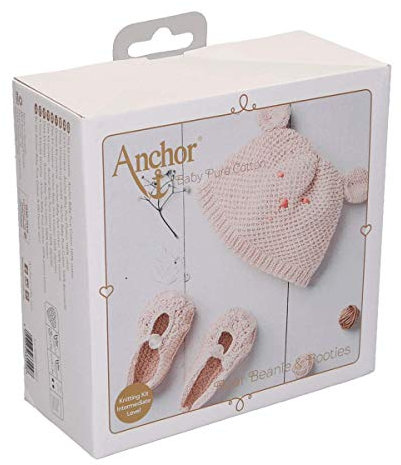 Strickset für Babys, reine Baumwolle, Amigurumi, Mütze und Schuhe, Beige