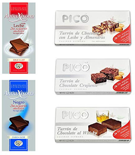 Lote de chocolates sin azúcar, degustación de diferentes marcas Picó y Antiu Xixona. [5 Variedades]