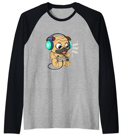 Niedlicher Gaming Mops Video Game Computer Videogame PC Hund Raglan