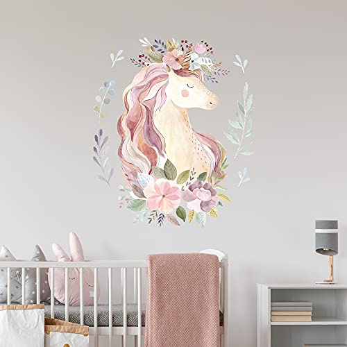 WANDKIND Magisches EINHORN Wandtattoo V251 | handgezeichnet | AUFKLEBER Kindergarten | Wandsticker für Mädchen Kinderzimmer Unicorn (50 x 59 cm)
