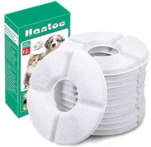 12 Piezas Filtros Fuente Gatos, Hantoc Filtros de Repuesto de Fuentes de Agua Gato/Perro 1,6L Filtros Fuente de Fuentes de Mascotas con Resina y Carbón Activo para Fuentes de Flores Redondo