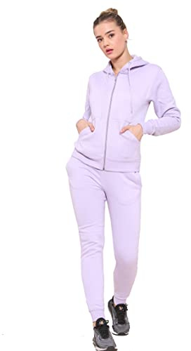 NY Deluxe Edition Women's Plain Hoodie Zip Top & Slim Fit Jogging Bottom Lounge Wear Outfit Two Pieces Co Ord Tracksuit Set With Pockets (UK, Numeric, 8, Regular, Regular, Lilac)