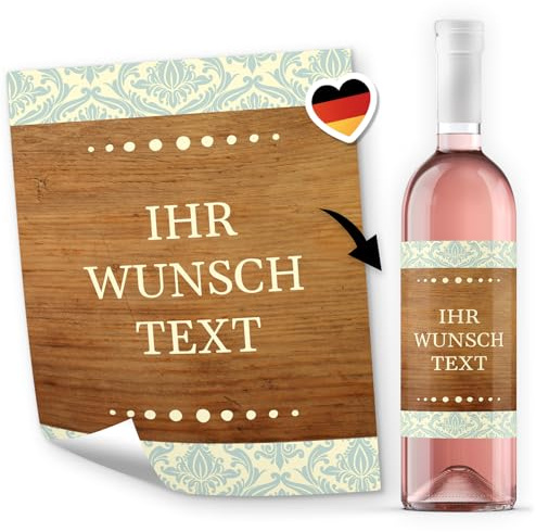 8 Flaschenetiketten selbstklebend mit Text personalisiert - Etikett Holz Look - Flaschen Aufkleber für Wein oder Sekt