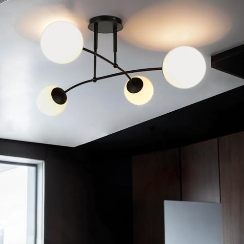 Licht-Erlebnisse XXL Deckenleuchte Kugeln Metall Glas in schwarz B:92cm für Esszimmer Wohnzimmer Schlafstube 4xE14 Deckenlampe Kugelleuchte Kugellampe