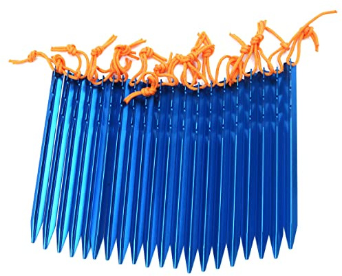 ZONADAH 20-teiliges Set Campingzeltheringe, 18 cm lang, Ultraleicht und strapazierfähig, Aluminiumlegierung 7001 – 3 Abspannpunkte – blau mit Aufbewahrungstasche