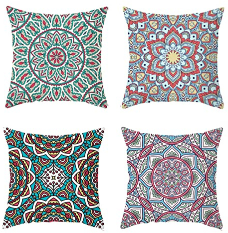 HIUOUIH Juego de 4 Fundas Cojines 45 x 45 cm Boho Geométricas Funda Almohada Decorativa Cojin Cuadrada para Sala Estar Dormitorio Oficina Decorativos Automóviles