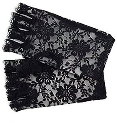Liummrcy Kurze Spitzenhandschuhe Damen Schwarze Fingerlose Spitzenhandschuhe, Frauen mit Spitzenfingern und Retro Rose Muster Gothic Handschuhe Accessoire für Kostümparty 1Pair 1pair