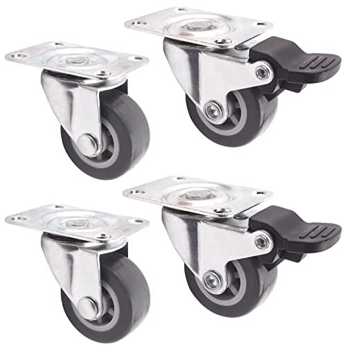 BAUSTER® 4x Set Lenkrollen mit Bremse Ø 40 mm Möbelrollen klein mit max. Tragkraft 80 Kg/Rollensatz, drehbare Rollen für Möbel, Gehäuse aus Stahl mit gummierten Räder