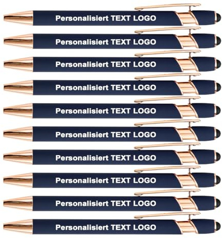HEYZARDA Kugelschreiber mit Gravur Namen, Blau, 50 Stück | Personalisierter Stift mit Logo, mit Touchpen, Touchscreen Stifte, für Hochzeit, Eigenem, Kirche, Party, Geschenke, Metall