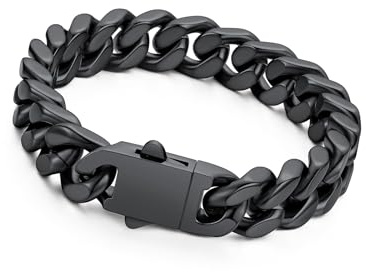 Richsteel Armband Herren Silber/Gold/Schwarz Edelstahl Armreif 5/7/9/12mm breit Kubanisch Armbänder für Männer Verstärkte Version Knebelverschluss 19/21/23cm Länge Kettenarmband mit Geschenkbox