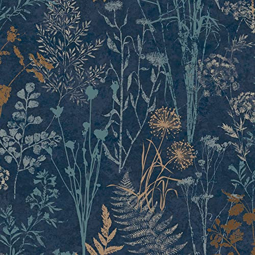 Superfresco Easy Navy & Copper Metallic Organics Floral Wallpaper | Paste The Wall | Navy Floral | Eco-Friendly