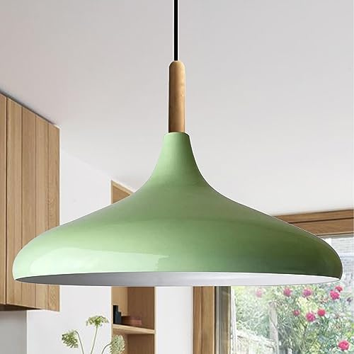 bamyum Champion Küchenlampe Hängend aus Holz und Metall 35 cm, Hängelampe Esstisch, Pendelleuchte Wohnzimmer, Küchenlampen E27, Pendelleuchte Minzgrün für Schlafzimmer, Wohnzimmer, Deckenbeleuchtung