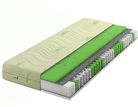 IZER Aloe Vera Taschenfederkernmatratze Massageschaum 70x200 x 21 cm 7-Zonen Federkernmatratze, Härtegrad H3 Reissverschluss
