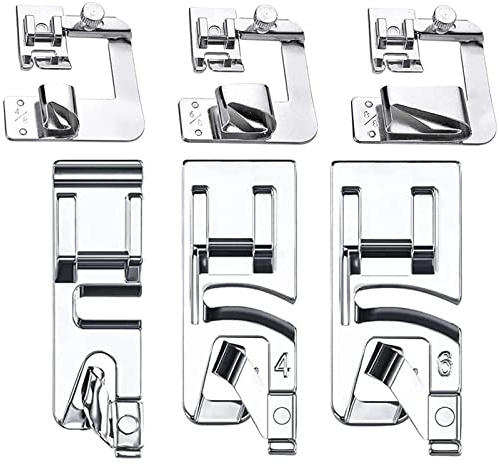6 pcs Sewing Machine Rolled Hem Presser Kit, 3 pcs Narrow Foot Hemmer Set (3/4/6mm),3 pcs Wide Rolled Hem Foot Set (4/8,6/8,8/8Inch) for Brother, Singer & Janome Low Shank Sewing Machines