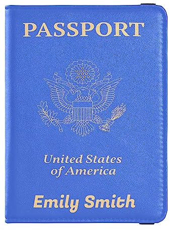 Personalisierte Reisepasshülle, Brieftasche, Kombi, individueller Name, PU-Leder, Reisepass, Impfkarten-Schutz für Damen und Herren, Reisegeschenk, Königsblau, Einheitsgröße