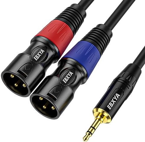 EBXYA Premium Dual 3.5mm to 2 XLR Y-Splitter Cable 1m for Studio & Live | Balanced, Shielded, Y-Splitter, Durable, Low-Noise, Gold-Plated Connectors, Professional Grade, for Mixers & Amps