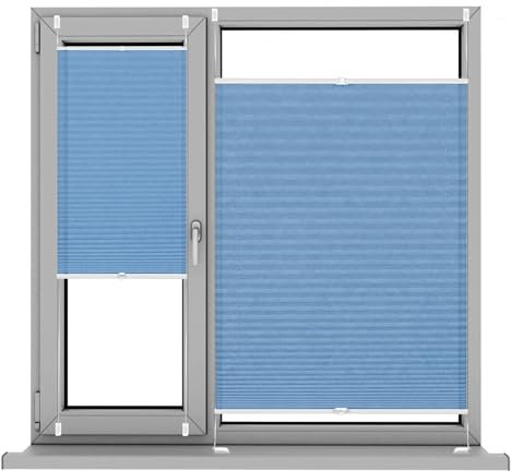 Plissee ohne Bohren Klemmfix, 50 x 140 cm Sicht- und Sonnenschutz, Blickdicht Sonnenschutz Jalousie ohne Bohren zum Kleben, für Schlafzimmer Badezimmer, Himmelblau