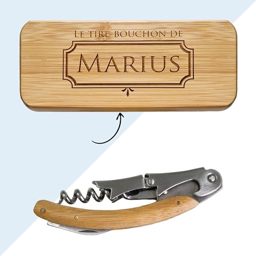 KDO MAGIC - Coffret en bois Personnalisé Tire bouchon inclus | Idée cadeau homme, papa, fête des pères, anniversaire | Accessoire à vin personnalisable prénom gravé | Coffret sommelier