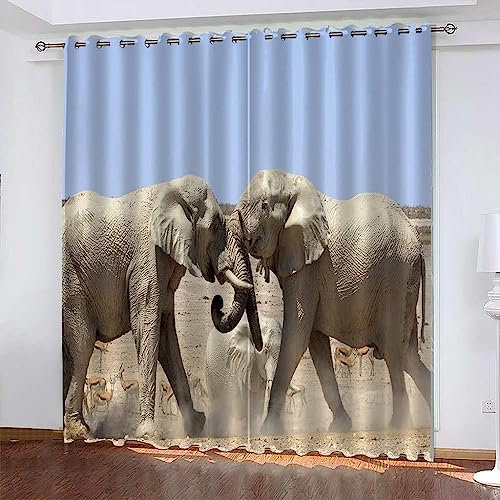 Vorhang, Kinderzimmer, 3D Tierischer Elefant 140 X 160 cm Kindervorhänge Mit Ösen, Polyestervorhänge, Wärmeschutzvorhang, Blickdichter Vorhang Mit Ösen, Kindervorhänge Für Wohnzimmer, Schlaf-0E9K+Z0F