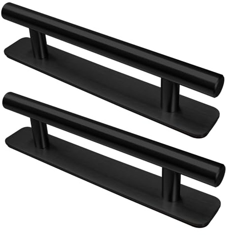 LYCXAMES 2 Stück Selbstklebende Möbelgriffe, Edelstahl Schrankgriffe, Ohne Bohren Griffe, Türgriffe, Schubladengriffe für Küchenschränke, Schiebetüren, Balkontür, Fenster, 128mm, Schwarz