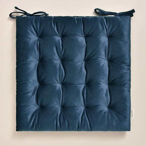 room99 Nova Stuhlkisse 40 x 40 x 4,5 cm Sitzkisse Sitzpolster mit bändern Zierkissen Stuhl Boden Bodenkissen Kissen Outdoor Indoor Wohnzimmer Velvet Samt Dunkelblau,1 Stück
