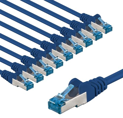 goobay 66039 CAT 6A Network Cable in Set of 10/Patch Cable Shielded S/FTP/CU Ethernet Cable, PiMF, LSZH/Cat 6a Cable with 10 Gbits/Blue / 10 x 5 m