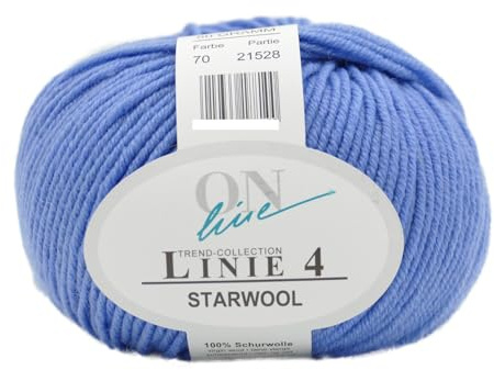 Online Garne Linie 4 Starwool | Reine Merinowolle zum Stricken und Häkeln | 50g Wolle einfarbig uni blau | Nadelstärke 3,5 bis 4,5 mm (070 | himmelblau)