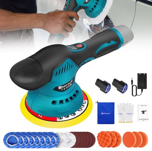 AUTOFU Exzenter Poliermaschine, Auto Poliermaschine Set, Akku Poliermaschine mit 8 Variable Geschwindigkeiten, 22pcs Polieraufsatz, Akku Poliergerät für Auto Boot Wachsen/Polieren/Kratzer