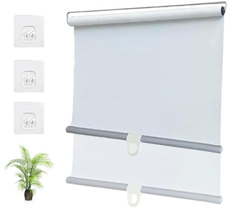 Verdunkelungsrollos für Fenster, Sonnenschutz, Sonnenschutz, schnurlos, Wärmedämmung, Sichtschutz, Weiß, 140 x 165 cm breit, temporäre Fensterabdeckungsvorhänge, 140 x 165 cm