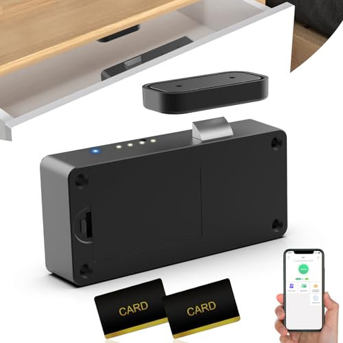 Smart Schubladenschloss, Dhiedas Elektronisches Schrankschloss mit APP, NFC, Megnetische Kindersicherung Schrankschloss für Schrank Schublade Kasten Schließfächer Briefkasten usw-Schwarz