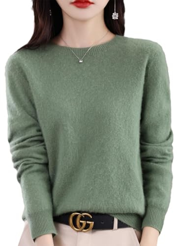 QuyiFa Pulls en Cachemire pour Femmes, Pull en Laine mérinos pour Femmes, Pull en Tricot léger (Vert foncé,M)