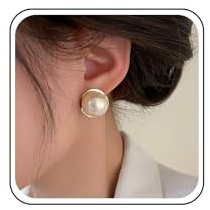 Inateannal Boho Large Pearl Earrings Gold Pearl Stud Earrings Big Round Pearls Earrings Freshwater Pearls Bridal Earrings Disc Drop Earrings