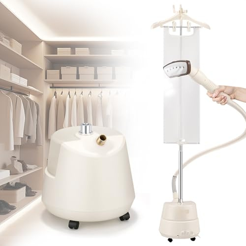 CGOLDENWALL Commercial Upgraded Standing Garment Steamer for Clothes with Drain Port 1650w Continuous 70 mins Powerful Steam 30s Fast Heat-up,Include Fabric brush, Ironing pad, Gloves,Trouser Clips