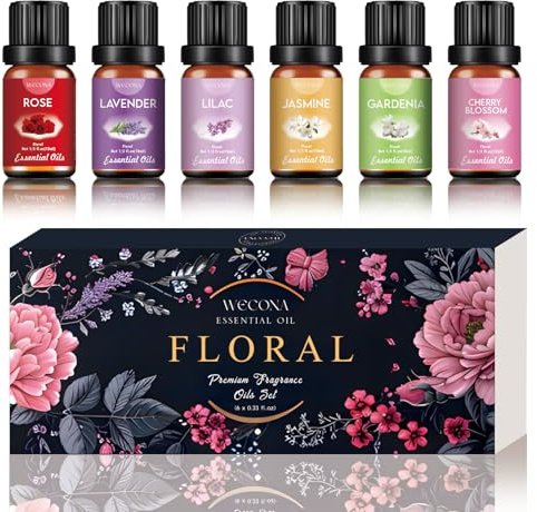 Set de Aceites Esenciales Naturales Florales – Rose, Lavender, Lilac, Jasmine, Gardenia, Cherry Blossom – Aromaterapia con Aceites Esenciales Puros para Difusor y Humidificador