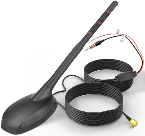Eightwood FM/AM GPS Dachantenne Auto Radio Antenne Aktive Autoantenne mit Verstärker Auto Radio Amplifier 5M Verlängerung Kabel für Pioneer Blaupunkt Pioneer Clarion Alpine Digital Tuner