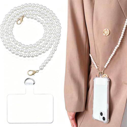 CHAOTEMAI 120CM Handykette Perlen Perle Taschenkette zum Umhängen | Handykette Lang mit Patch Universal Handykette Kompatibel mit Den Meisten Handys für jede Handy-Hülle