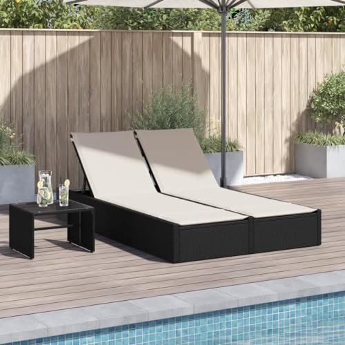 Xichuzi Doppel-Sonnenliege mit Kissen Schwarz Poly Rattan, Gartenliege, Liegestuhl, Sonnenstuhl, Sonneninsel Outdoor, Liegen, Gartenmöbel, Bäderliege, Relaxliege - 368628