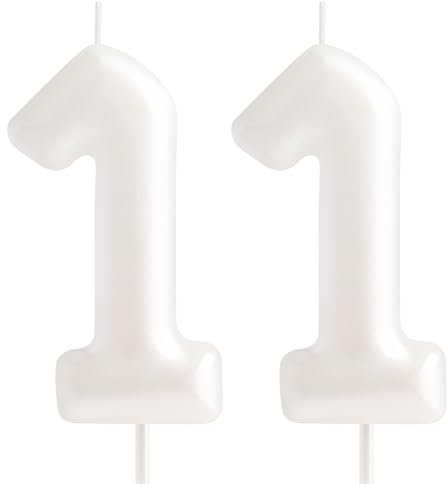 Hongplus Macaron weiße Kerze mit Zahl 11, 11 Geburtstagskerze, weiße Kerzen zum 11. Geburtstag, für Kuchen, Tortenaufsatz, Dekorationen für Mädchen, Frauen, Pastell, süß, 11. Geburtstag