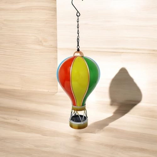 Solar Hot Air Balloon Hanging Light – Violet, Flame Red, Rainbow – Small & Large | Outdoor LED Garden, Patio & Porch Lantern – Weather-Resistant | Energy Class A (Rainbow, Small)