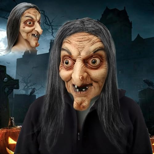 JIMACRO Halloween häxmask för kvinnor, läskiga latexmasker för vuxna skrämmande mask realistisk för halloween cosplay hemsökt husrekvisita (häxmask)