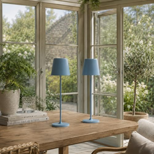 Lightbox 2er-Set LED Tischlampen für Innen & Außen | 37 cm / 23 cm Höhe, Ø | 2er-Set LED Tischlampen für Innen & Außen | 37 cm / 23 cm Höhe, Ø 10cm | nordisch blaue Outdoor Tischleuchten mit