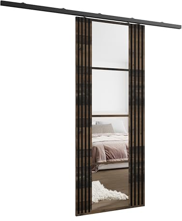 Kier Furniture - Schiebetüren Innen Empi mit Spiegel - Wandschiebetür - Schiebetür Links, Rechts - 16 mm laminierte Platte, Muster auf einer Seite der Tür - Alter Stil - 76cm
