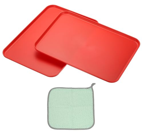 PATIKIL 15x10.6 Plateau En Plastique, 2 Pack Assiettes Rectangulaires Plateau Alimentaire Assiettes En Ble Plat Reutilisable A Dessert Avec Chiffon Pour Cake Fruits Rouge