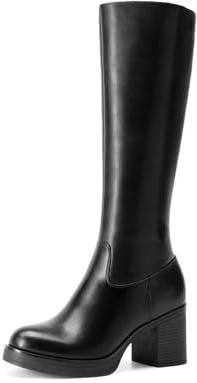 DREAM PAIRS Women's Knee High Boots Chunky Platform Heel Round Toe Boots for Women Side Zipper Stylish Comfortable Tall Boots,Size 8.5,Black,DWUMKB2516