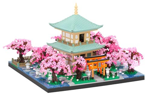 Cherry Blossom Pavilion Micro Mini Building Block Sets Toy for Adults，Japanese Bonsai Tree House Courtyard Architecture Model Gifts for Kids 14+（3809 Pieces）