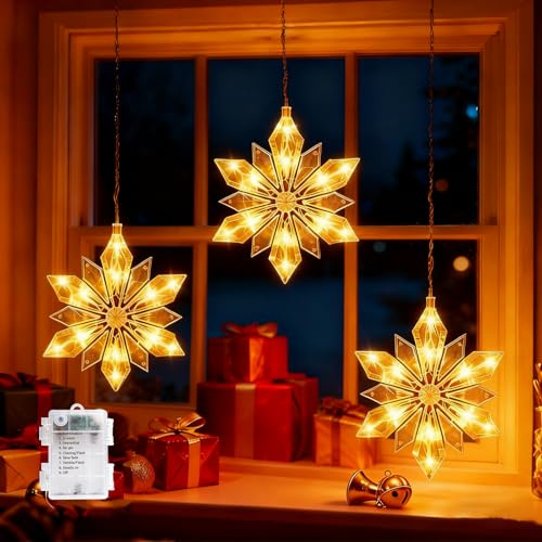 SPERMUOY LED Schneeflocke Beleuchtung,Weihnachtsdeko Fenster mit Schneeflocke Weihnachten Lichtervorhang Fenster,Weihnachten Fensterdeko Lichterketten für Balkon Garten Fensterdeko