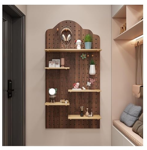 Large DIY Wooden Pegboard Wall Organizer Kit, Versatile Mountable Peg Board for Home, Office, Kitchen, Garage, Craft Room (C70x150cm, Brown)