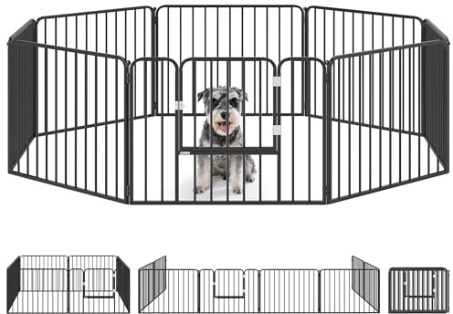 PawHut Box per Cani Taglia Media e Piccola a 8 Pannelli Modulabili da Interno ed Esterno, Cancello per Cani in Acciaio con 9 Picchetti, 164x164x60 cm, Nero