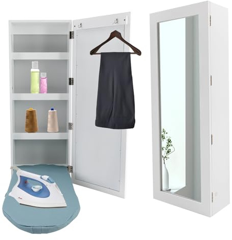 Genérico Armario para Tabla De Planchar De Pared con Espejo Y Estante, Diseño Multifuncional, Tamaño Compacto 37,5 X 14 Pulgadas, Tabla De Planchar Resistente Al Agua Y A Altas Temperaturas