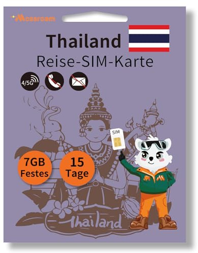 Thailand-Daten-SIM-Karte, 7 GB Highspeed-5G/4G-LTE-Festnetzdaten, für 15 Tage – Prepaid, Keine versteckten Gebühren – Ideal für Touristen und Geschäftsreisen
